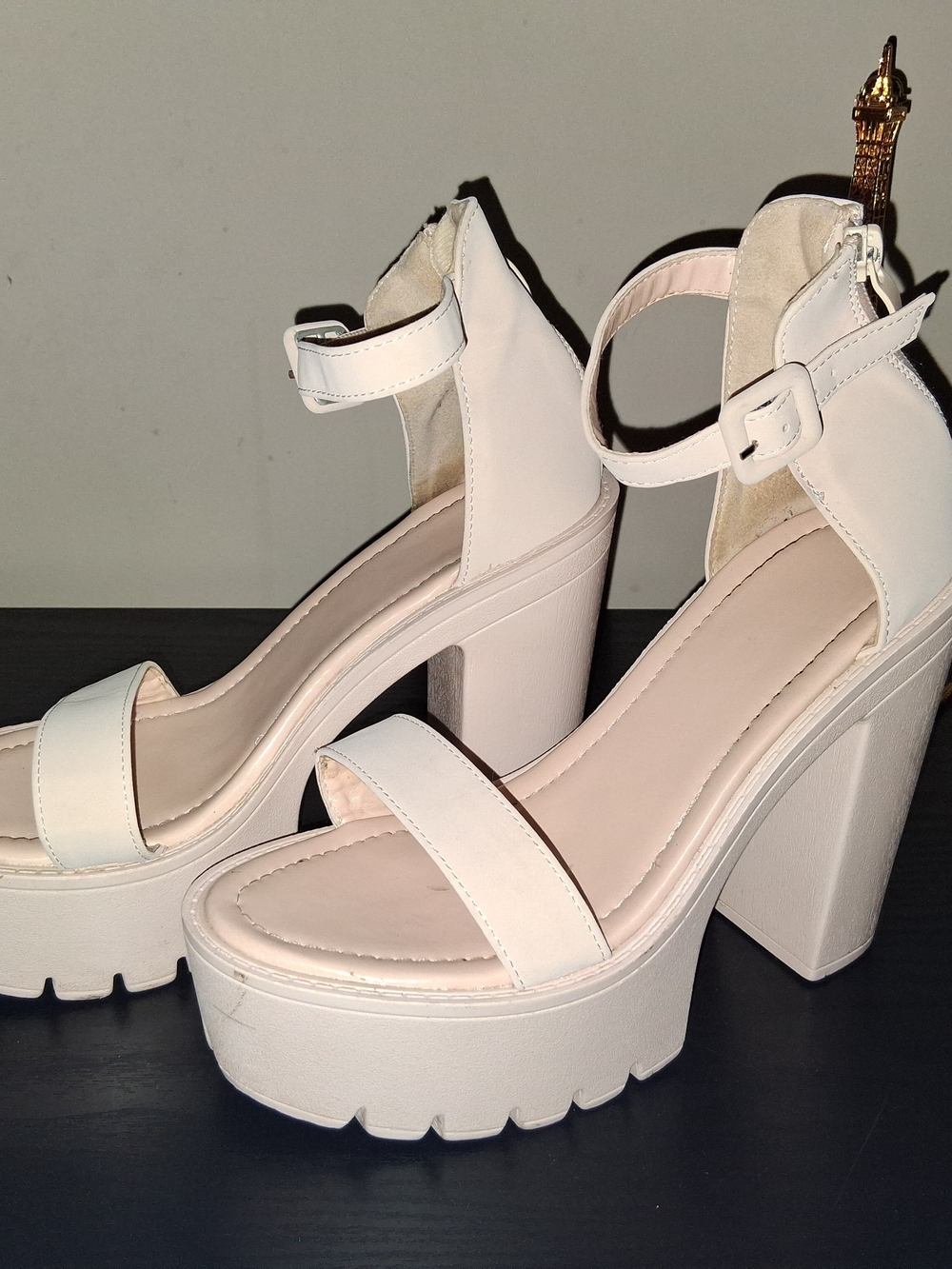Chunky Platform Ankle-Strap Sandals in Cream